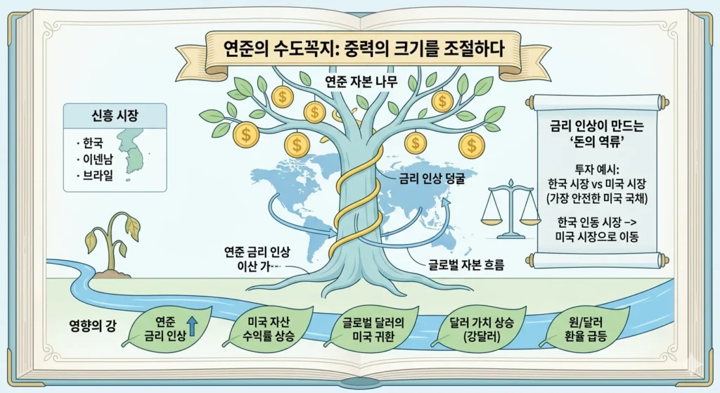 금리 인상이 만드는 돈의 역류, 글로벌 자본 흐름 변화, 강달러 현상과 신흥국 경제 영향 비교 이미지