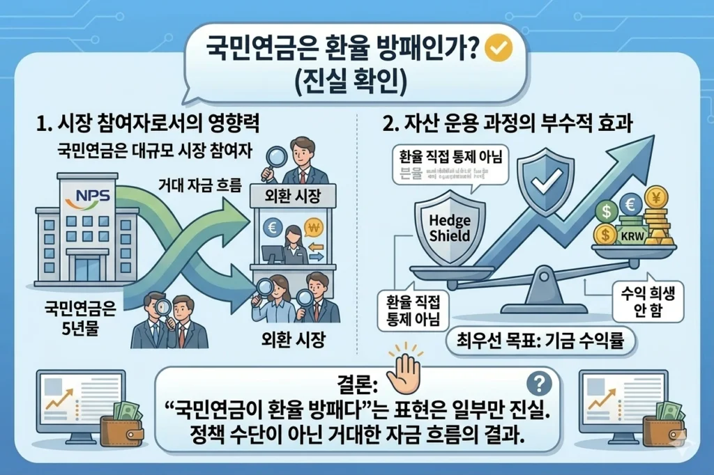 국민연금 환율 방패 논란 설명, 해외 투자와 환헤지 전략이 환율에 미치는 영향 이미지