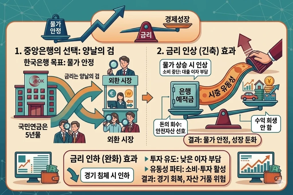 중앙은행 기준금리 정책과 금리 인상·인하 효과, 물가와 경제성장에 미치는 영향 인포그래픽