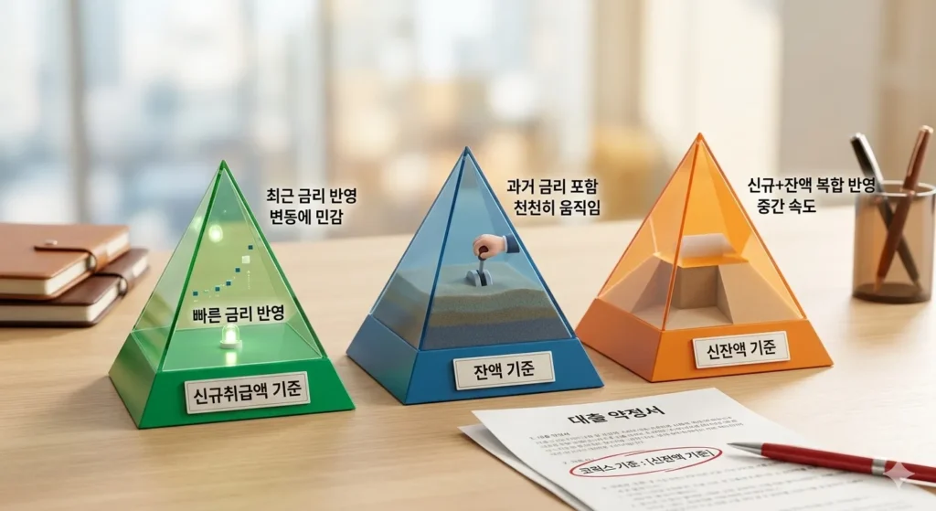 코픽스(COFIX) 종류 설명, 신규취급액·잔액·신잔액 기준 차이와 금리 반영 구조 이미지