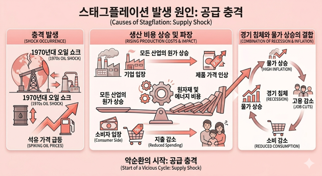 원자재 가격 상승이 물가 상승과 소비 감소로 이어지는 경제 흐름