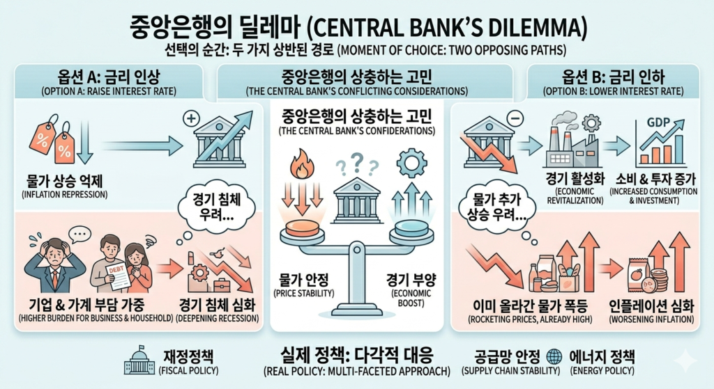 물가 안정과 경기 부양 사이에서 선택해야 하는 중앙은행의 딜레마
