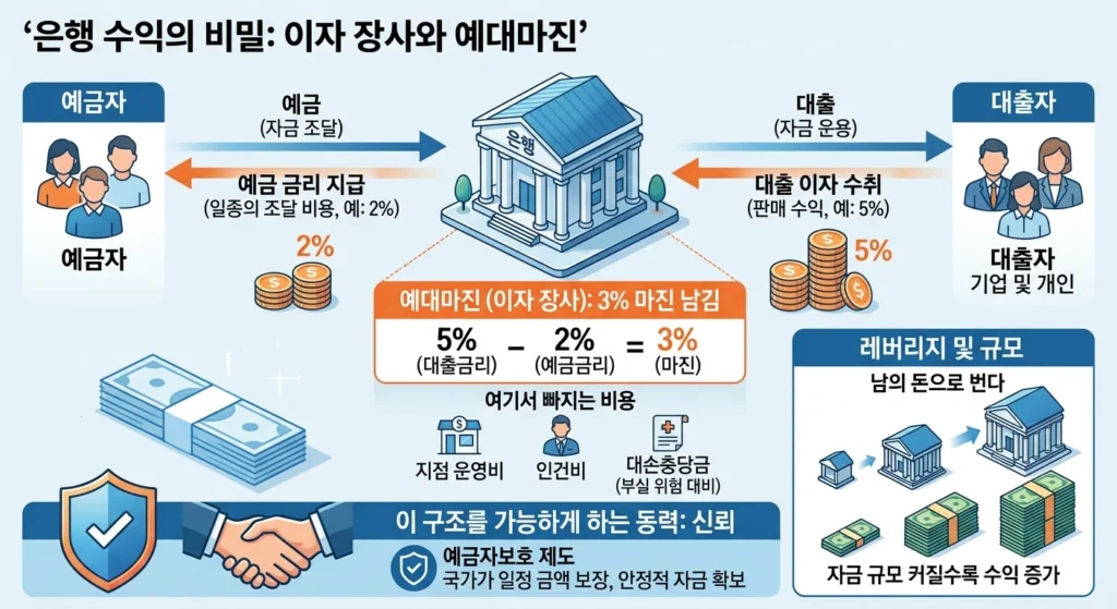 은행 수익 구조 설명 예대마진 이자장사 원리 인포그래픽