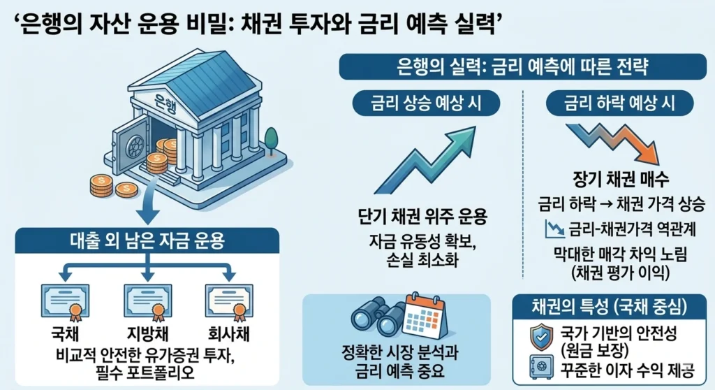 은행 자산 운용 구조 채권 투자와 금리 예측 전략 인포그래픽