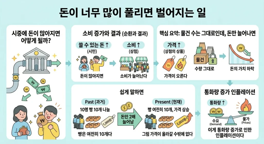통화량 증가가 물가 상승으로 이어지는 구조 인플레이션 원리 설명