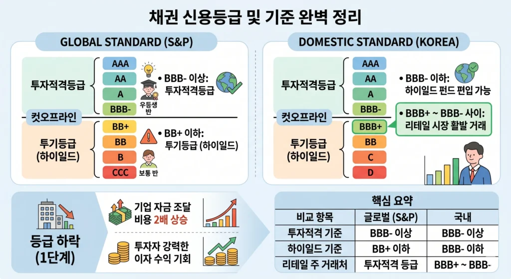 글로벌 및 국내 채권 신용등급 기준 인포그래픽